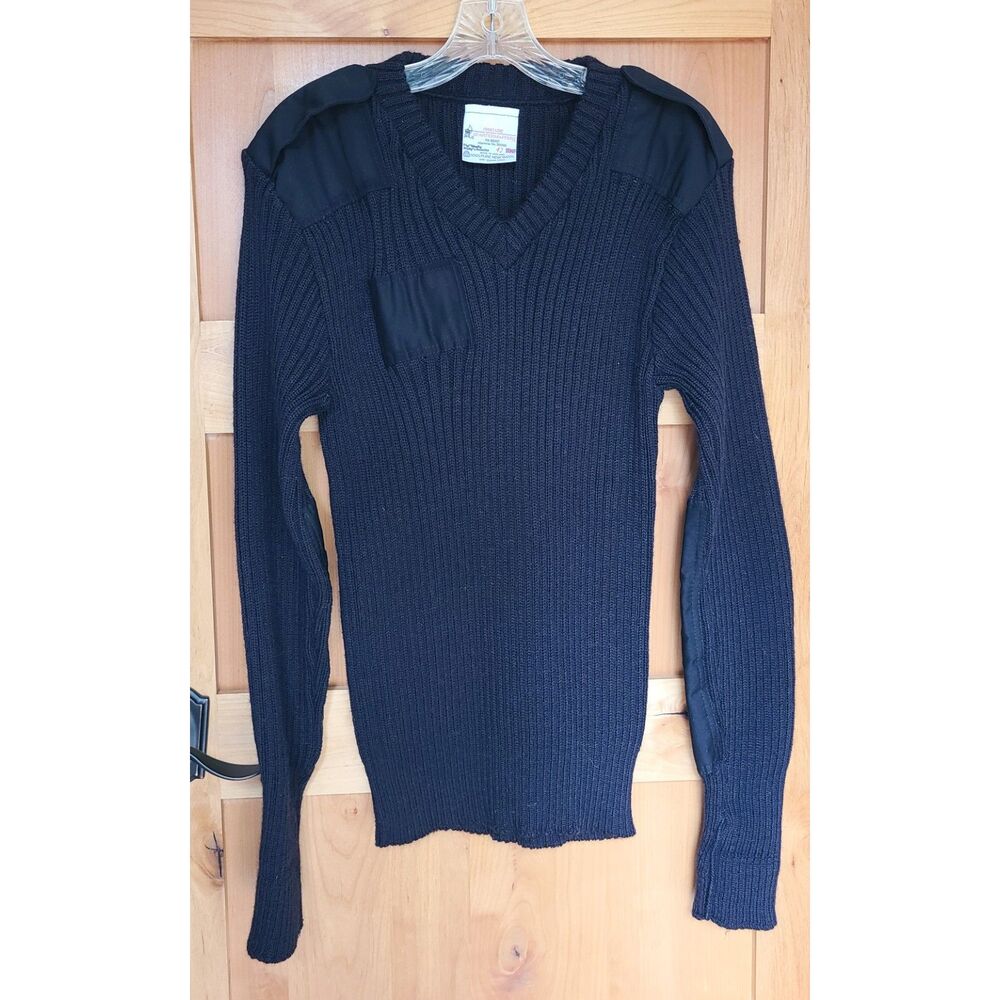 Brigade Quartermasters 100% Wool Black Sweater‎ 42 Elbow Patches LARGE Fisherman